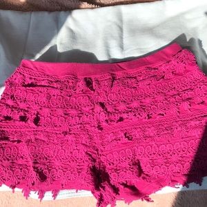 Magenta crochet shorts